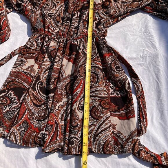 Flying Tomato Paisley Belted Long Sleeve Keyhole Mini Dress Size Medium New - Picture 12 of 12